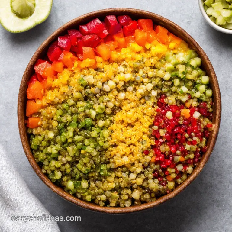 Rainbow Roasted Vegetable Chickpea Quinoa Bowl with Zesty LemonHerb Dressing