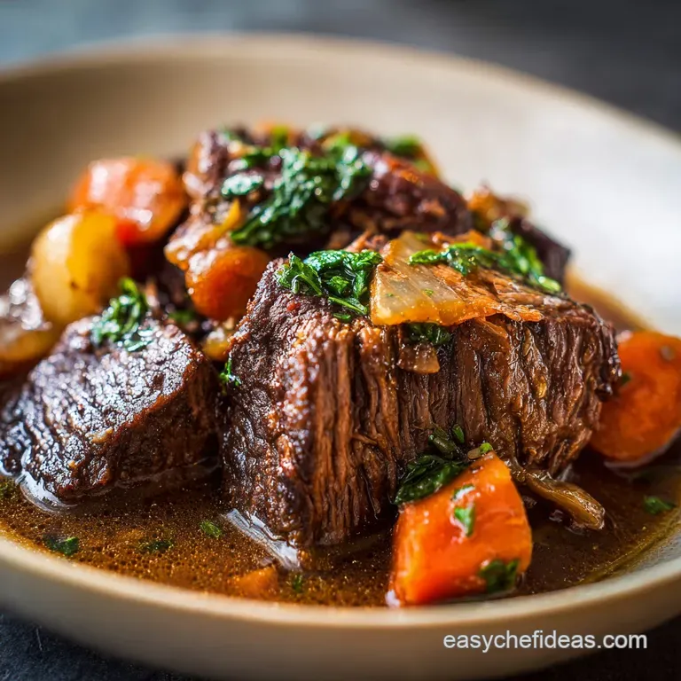 Juicy beef roast plated with bright green parsley, glistening with savory sauce. A satisfying, flavorful meal, ready to en...