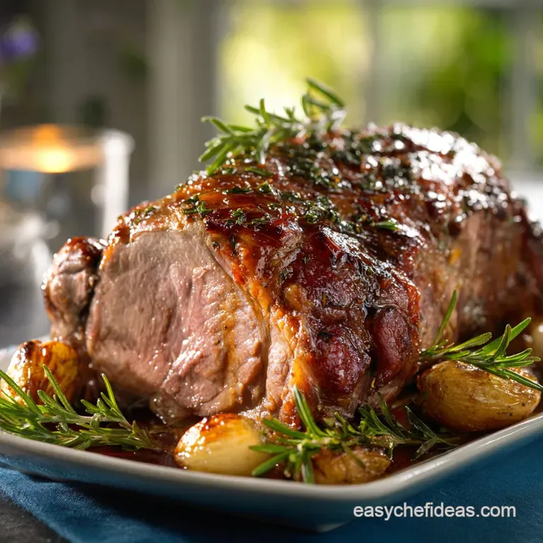 Roasted Boneless Leg of Lamb: Perfect Sunday Roast with Garlic Rosemary presentation