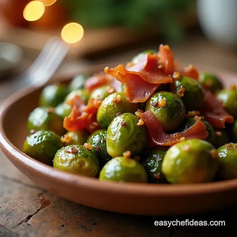 Roasted Brussels Sprouts with Balsamic Glaze and Crispy Pancetta presentation