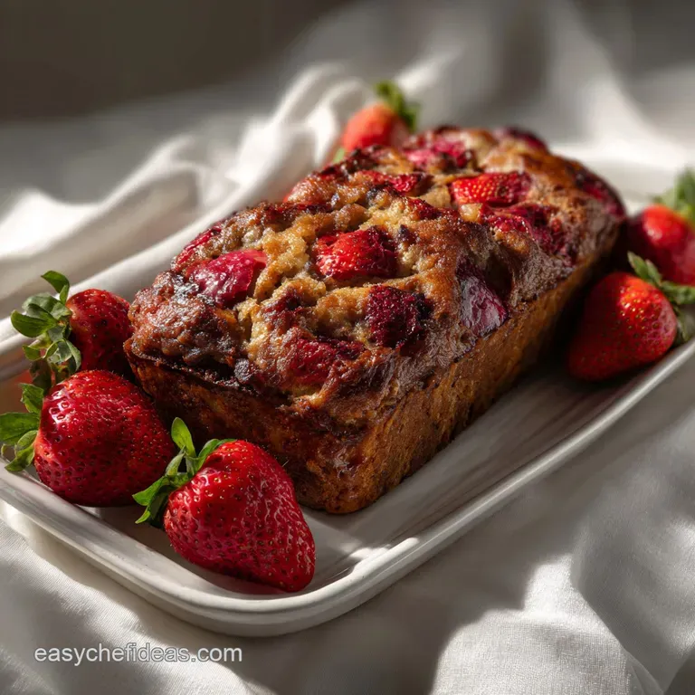 The Ultimate Roasted Strawberry Banana Bread presentation