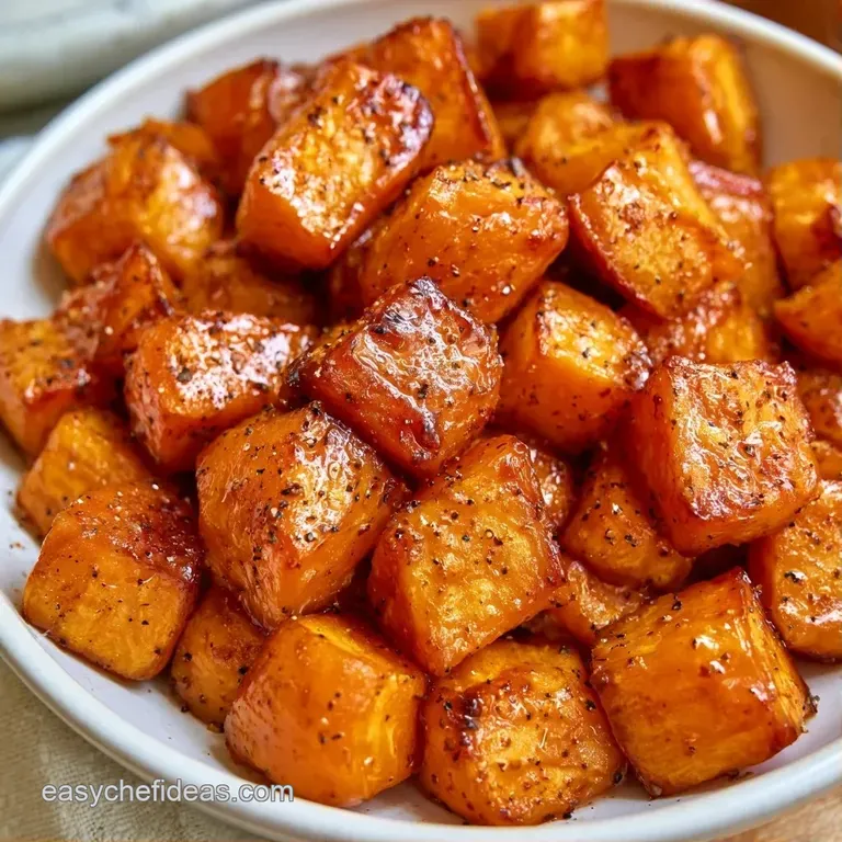 Roasted orange sweet potatoes and crisp kale arranged on a ceramic plate with scattered pomegranate seeds.