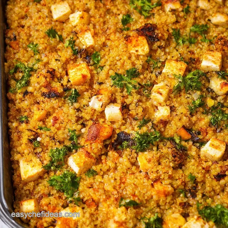 Roasted Vegetable and Halloumi Traybake with Herby Quinoa presentation