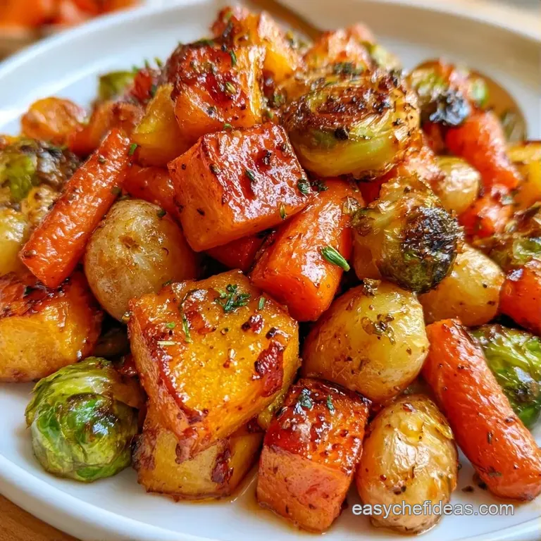Vibrant roasted root vegetables and crumbled white feta arranged artfully on a matte ceramic dinner plate.