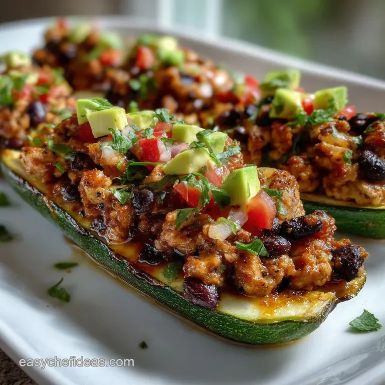 Fe Zucchini Boats: Turkey Black Bean Stuffed presentation