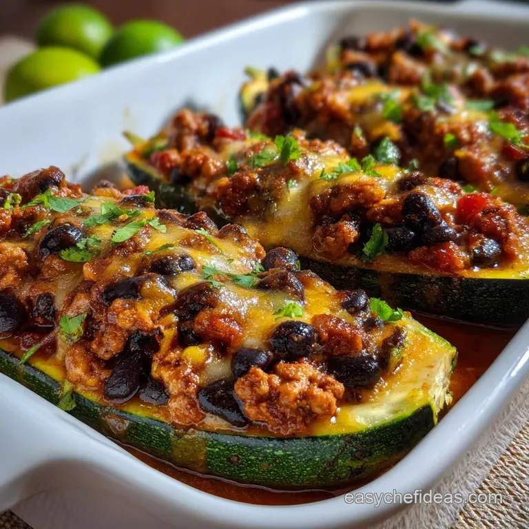 Fe Zucchini Boats: Turkey Black Bean Stuffed