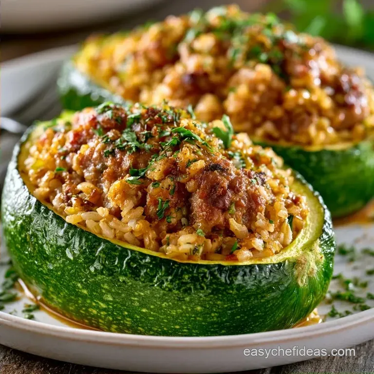 Zucchini Boats with Italian Sausage and Rice