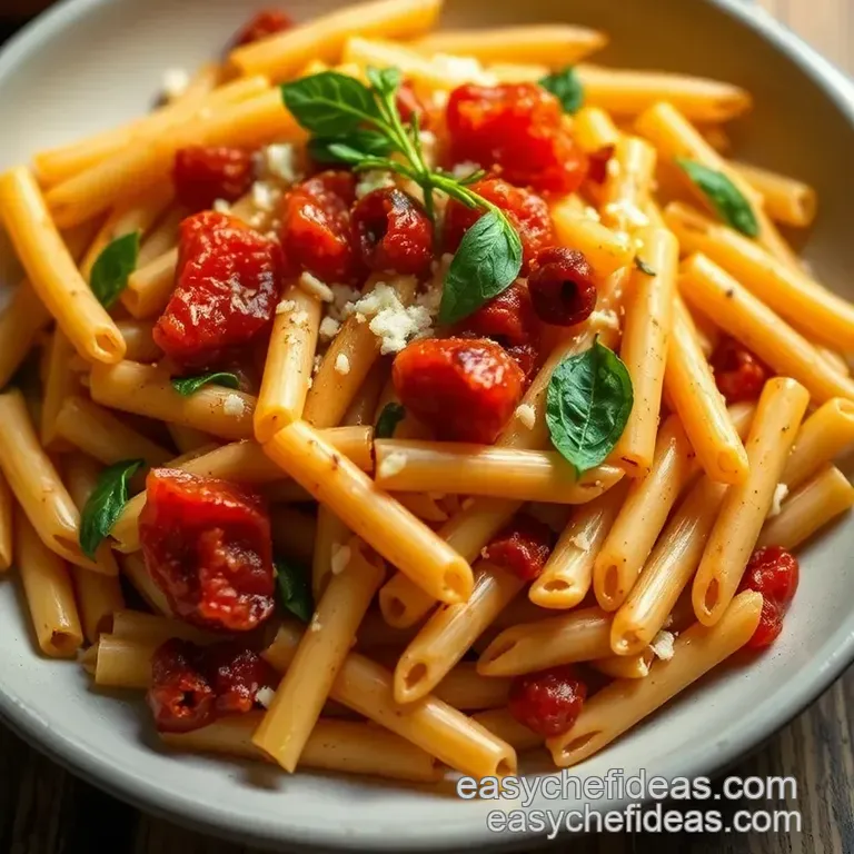 Savory Mediterranean Pasta with Roasted Red Peppers presentation