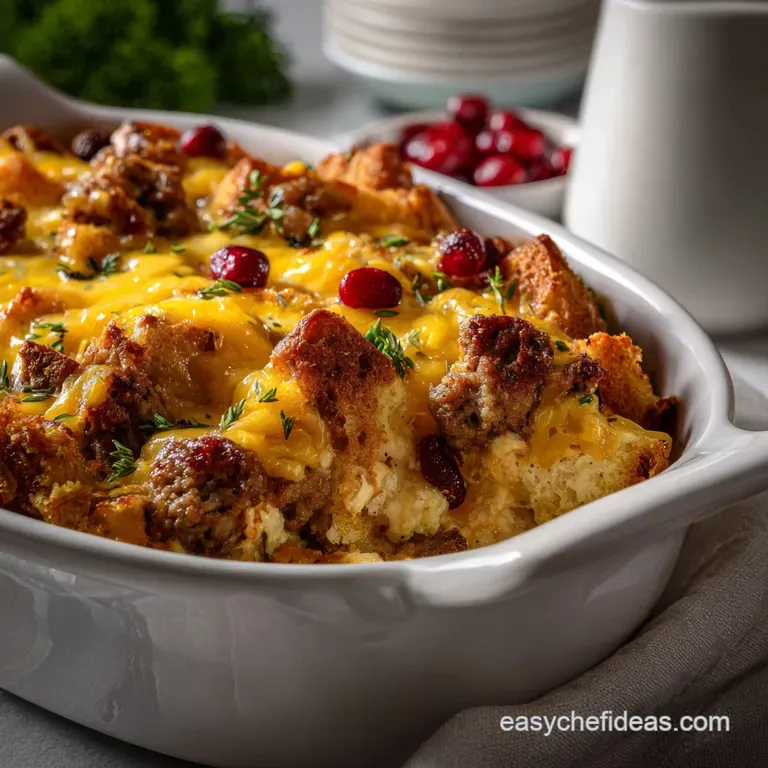 Golden-brown casserole with a creamy, nutmeg-infused center. Toasted bread topping adds textural contrast, inviting warmth...