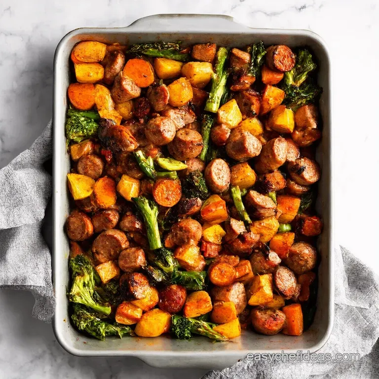 Sheet Pan Sausage and Veggie Roast with Herby Mustard Dressing