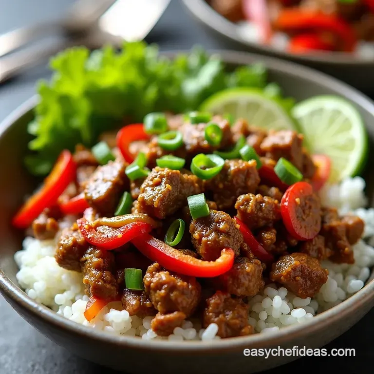 Sizzling Beef Rainbow Pepper Rice Bowls