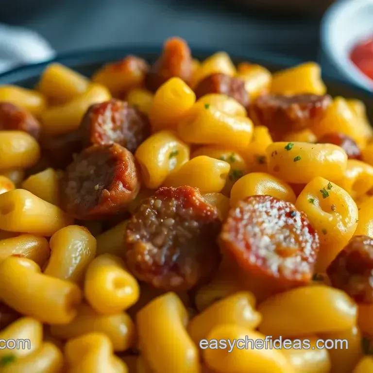 Smoked Sausage & Beer Cheese Mac with Crispy Fried Onions