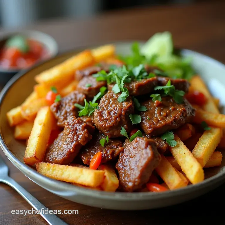 Smoky Peruvian Lomo Saltado RestaurantStyle Beef StirFry with Crispy Fries
