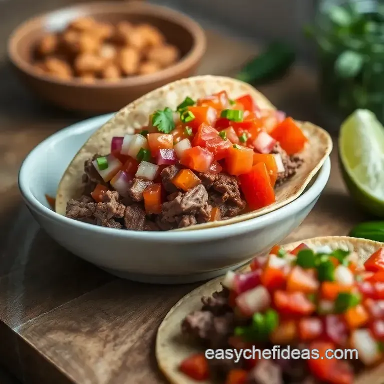 Smoky Slow-Cooked Brisket Tacos with Fresh Pico De Gallo presentation