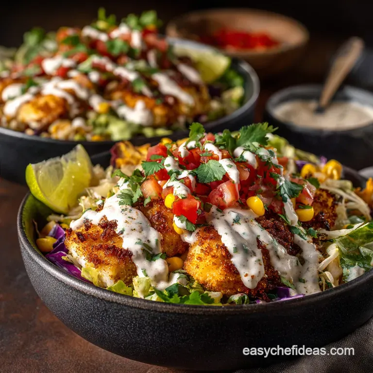 The Cracking Speedy Airfryer Fish Taco Bowls with Zesty Chipotle Crema presentation