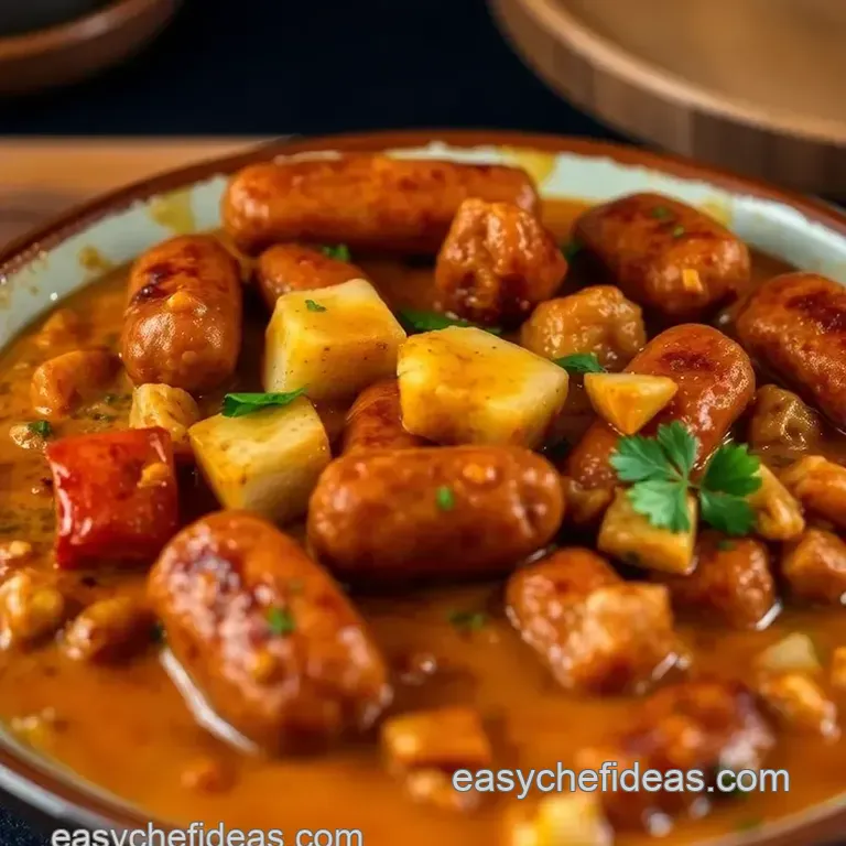 Spiced Curry Sausages with Coconut Sauce presentation