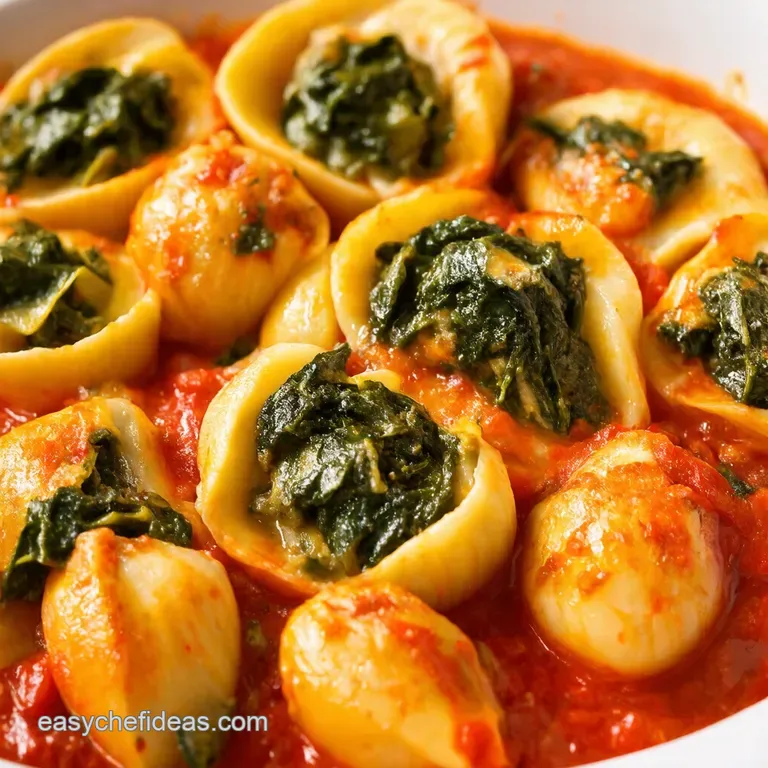 Spinach and Ricotta Stuffed Shells with Roasted Red Pepper Sauce