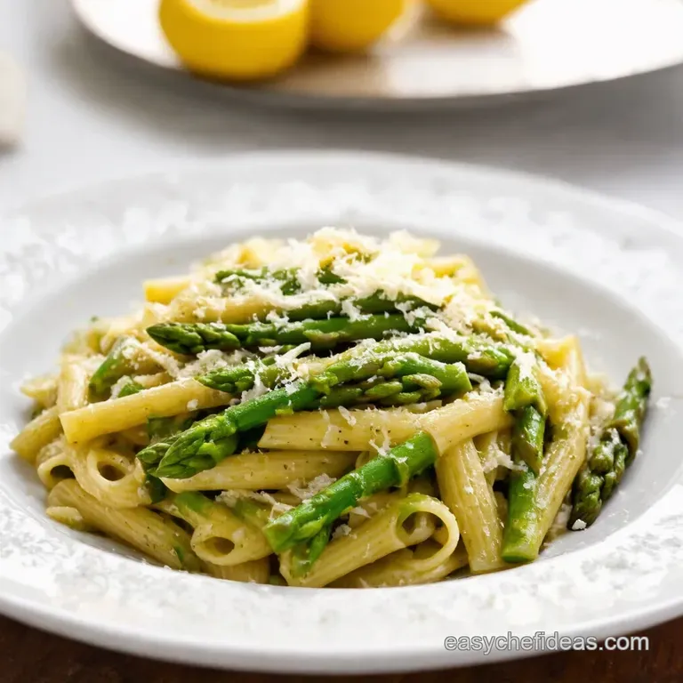 Springtime Asparagus Pasta with Lemon Parmesan presentation