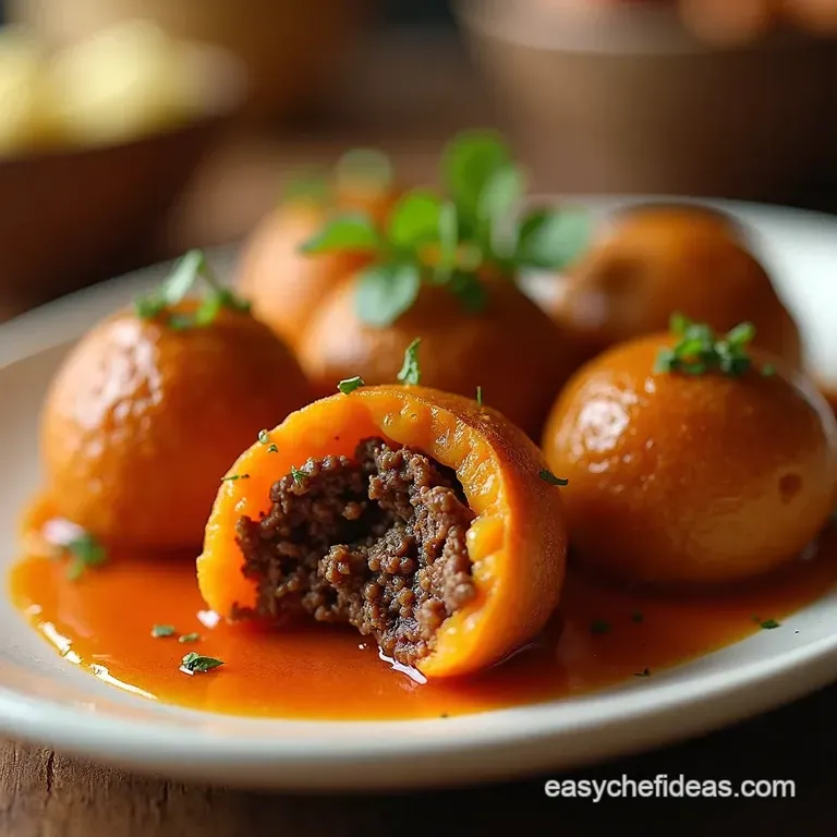 Spud Beef Bonbons Sweet Potato Minced Beef Croquettes presentation