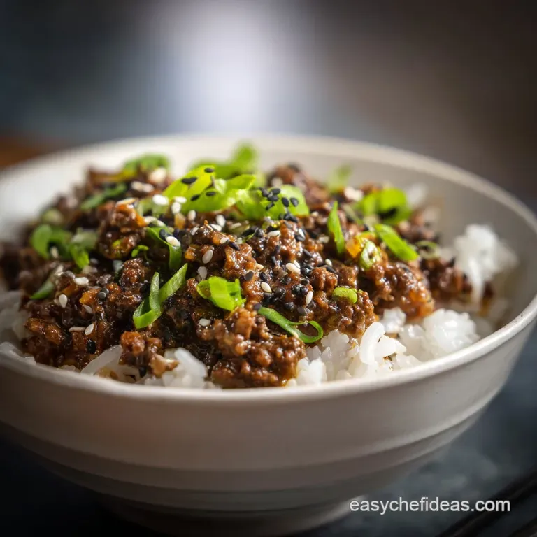 Beef and Rice Recipes: Sticky Korean Mince Bowl presentation