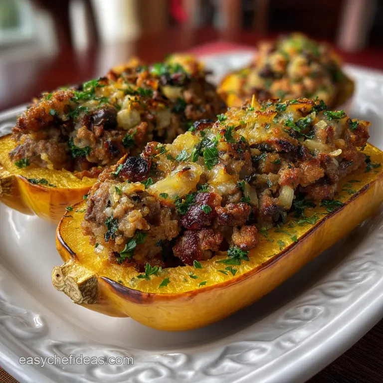 Stuffed Delicata Squash with Sausagemushroom Stuffing presentation