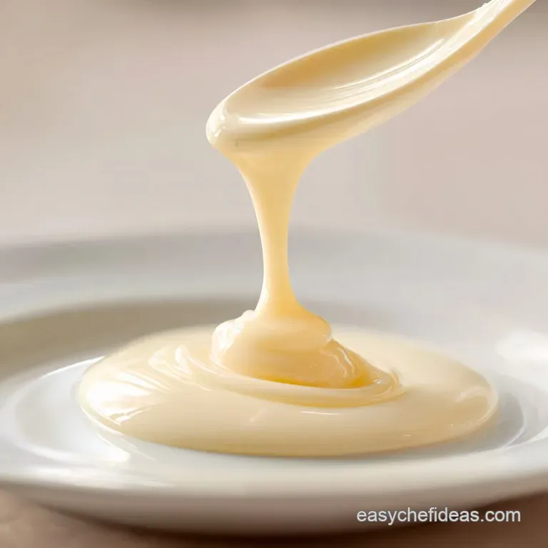 A small glass pitcher of thick, glossy cream next to a bowl of fresh berries on a light marble countertop.