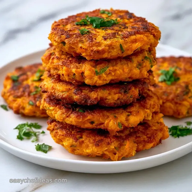 Three crispy orange cakes artfully plated on white porcelain with a drizzle of cream and a sprinkle of parsley.