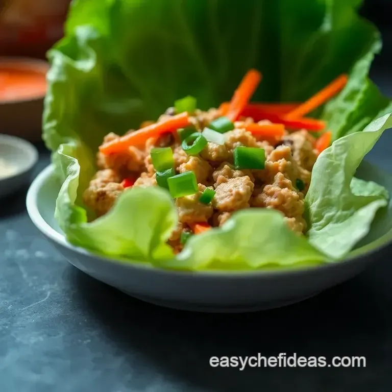Thai Lettuce Wraps with Savory Minced Chicken and Peanut Sauce presentation