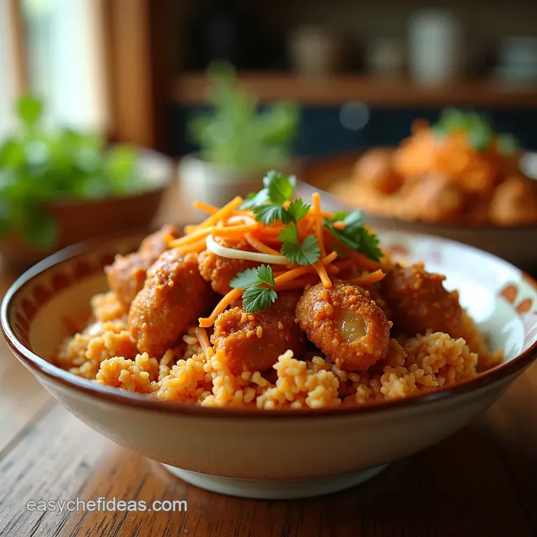The Ultimate Crispy Bang Bang Chicken Bowl with Zesty Slaw Fluffy Rice presentation