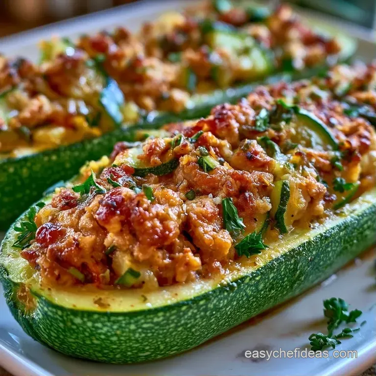 Roasted green squash halves filled with savory browned meat and bubbly cheese on a clean white ceramic dinner plate.