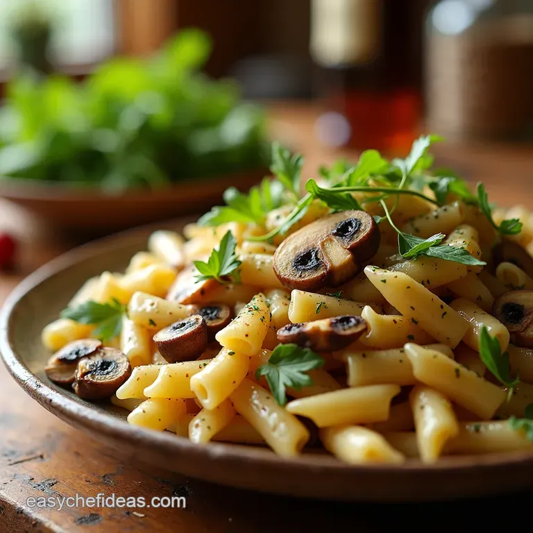 Wild Mushroom Arugula Pasta Salad with Lemonherb Vinaigrette presentation