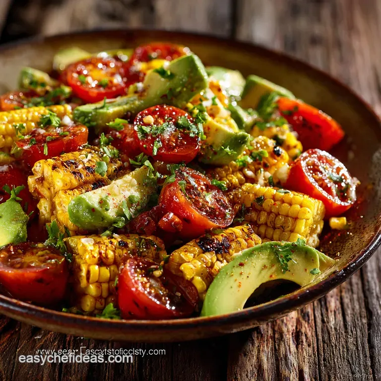 Zesty Grilled Corn Avocado and Cherry Tomato Salad presentation