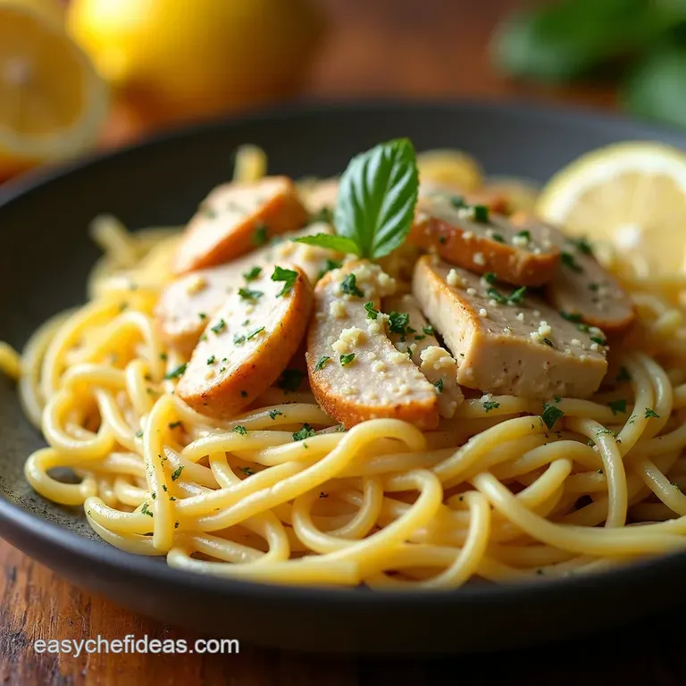 Zesty Lemon Ricotta Pasta with Grilled Chicken presentation