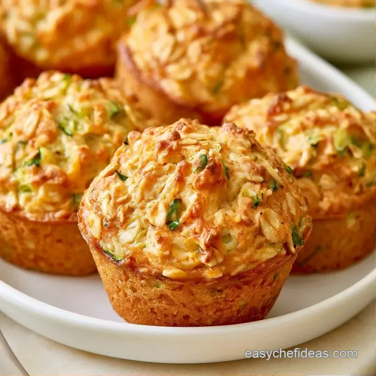Two moist, oat-topped muffins on a white ceramic plate beside a linen napkin and a small bowl of honey.